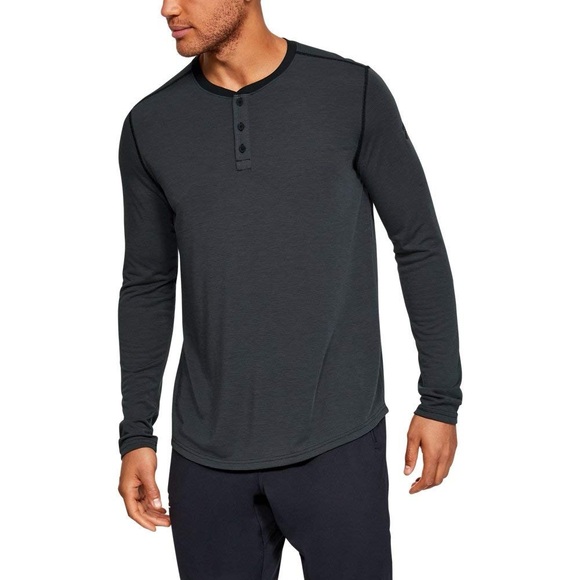 Under Armour Threadborne Men's Black and Gray Long Sleeve Henley Shirt Heat Gear - Picture 1 of 11